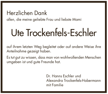Traueranzeige von Ute Trockenfels-Eschler von Pegnitz-Zeitung